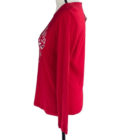 Karen Scott Petite Medium Top Holiday Christmas Heart Long Sleeve Stretch Red - Picture 5 of 8
